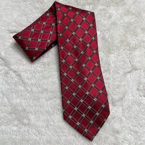 Ermenegildo Zegna Men's Red Gold 100% Silk Diamond Pattern Tie One Size
